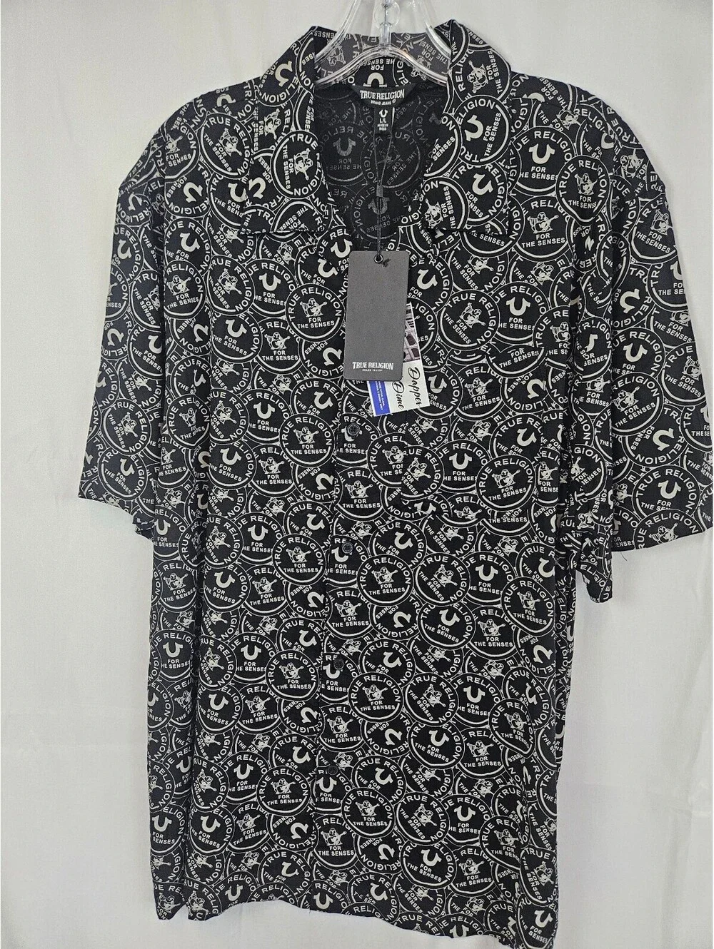 True Religion Brand Jeans Black and White Logo Print Shirt